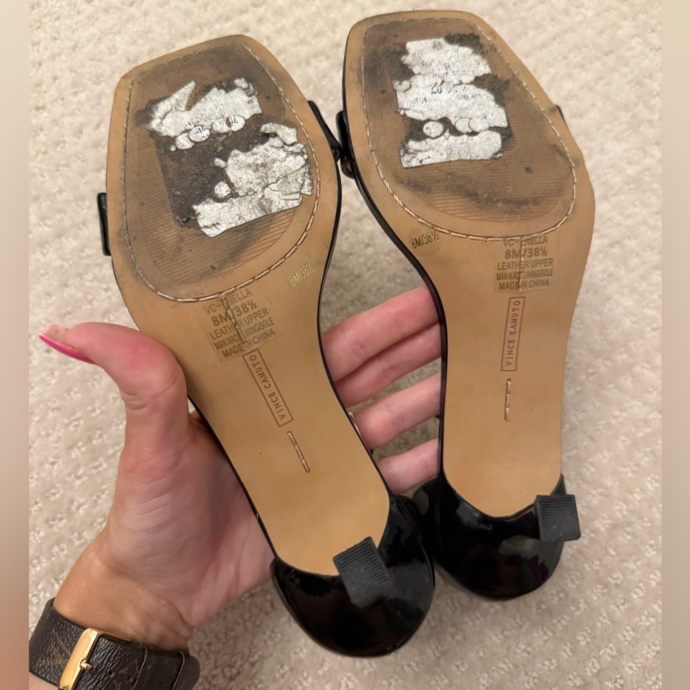 Vince Camuto Black Shiny Patent Strappy Women's Heels 8 - Picture 5 of 5